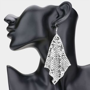 Silver Mesh Chain Dangle Earrings Drop Metal Cute Beautiful Statement Accessory